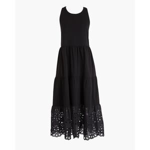 J. Crew Tiered Knit Midi‎ Dress With Eyelet Trim Cotton Black L7712 Boho Gothic